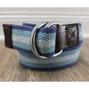 Vineyard Vines Boys Canvas D-Ring Belt Blue Stripe Canvas Leather Small (8-10)